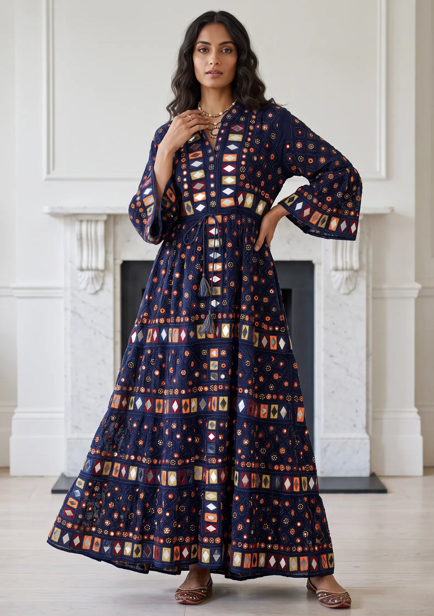 ibBan Women's Hand Embroidered Long Tunic Dress -Corina Long Tunic