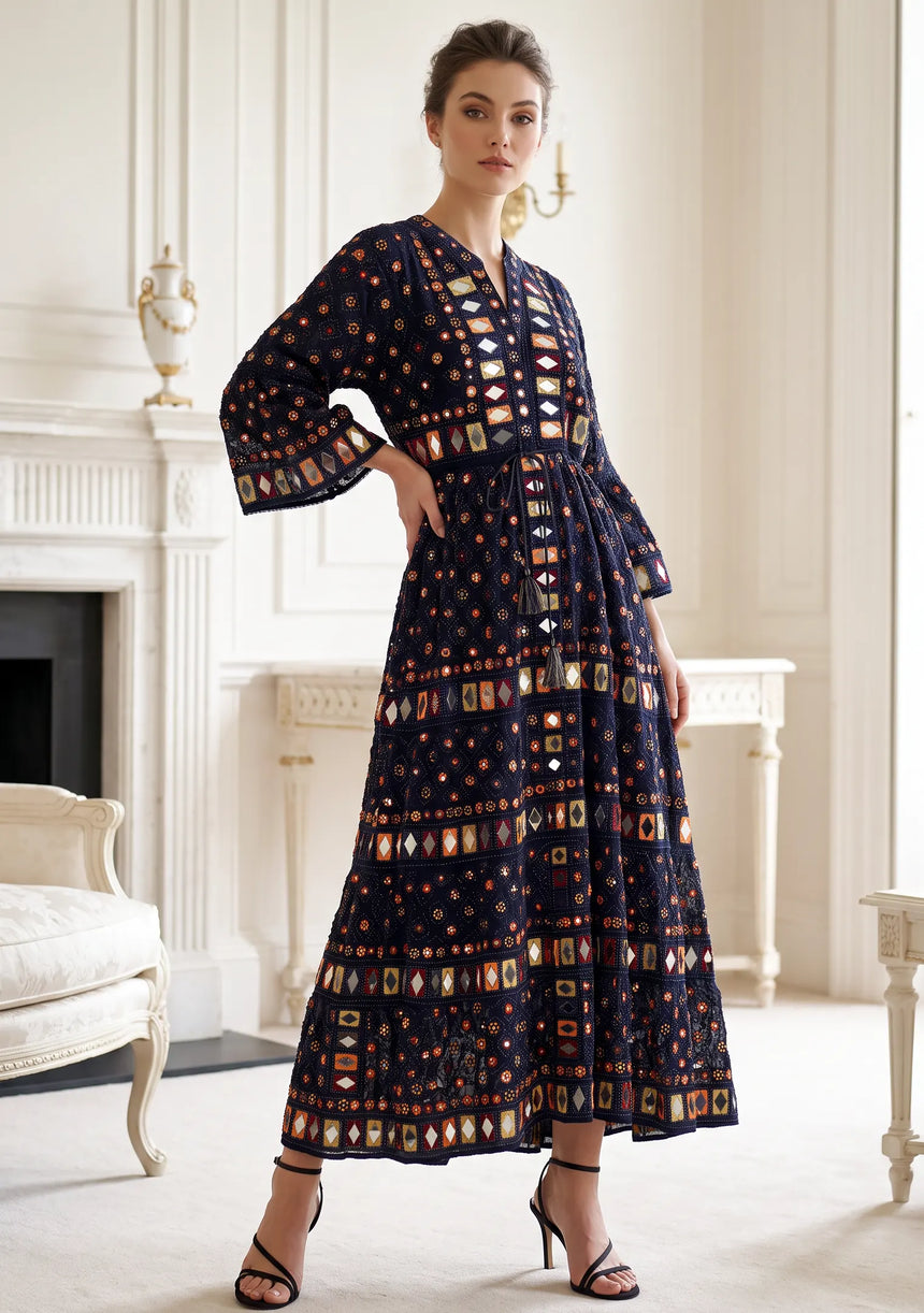 ibBan Women's Hand Embroidered Long Tunic Dress -Corina Long Tunic