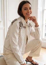 ibBan Women's Hand Mirror & Pearl Embellished Designer Jacket -