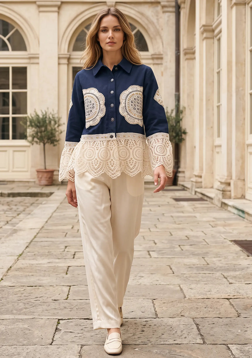 Women's Artisan Hand Embroidery Canvas Jacket - Ishila
