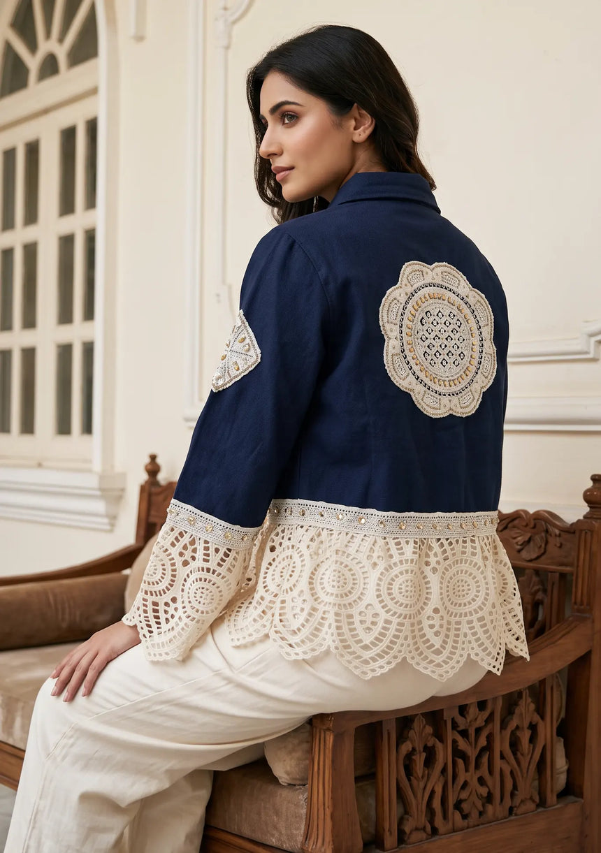 Women's Artisan Hand Embroidery Canvas Jacket - Ishila