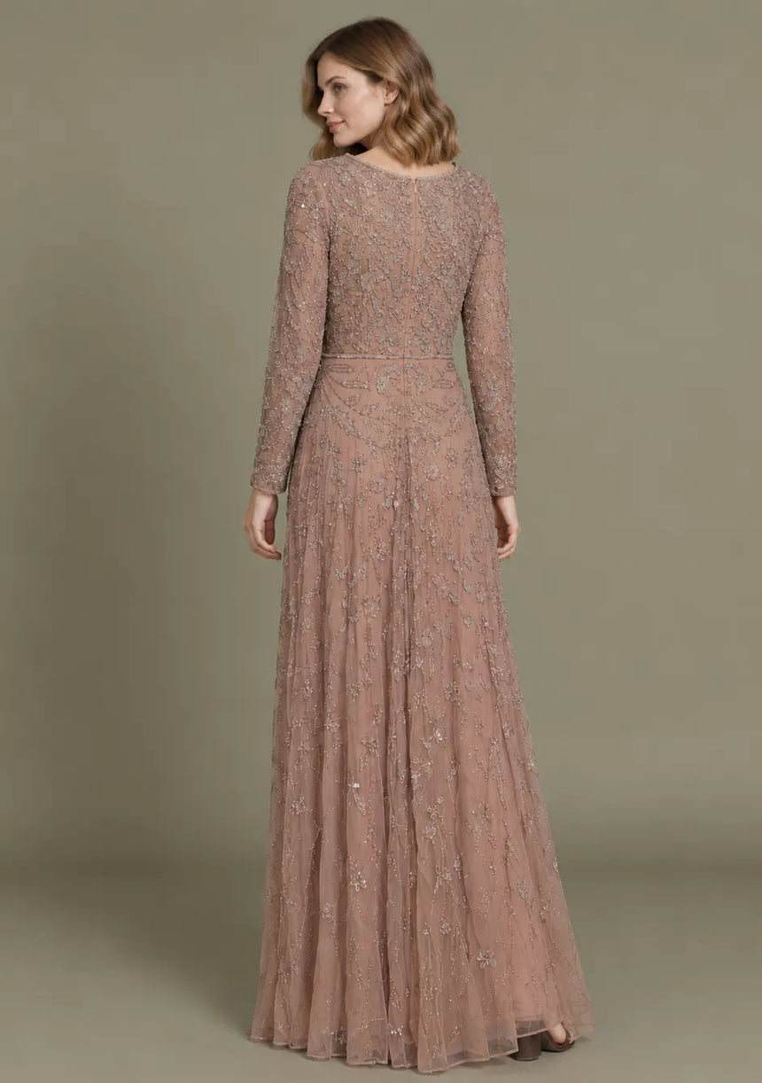Women’s Net Long Dress with Floral Hand Embroidery-Arzoo