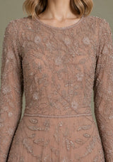 Women’s Net Long Dress with Floral Hand Embroidery-Arzoo