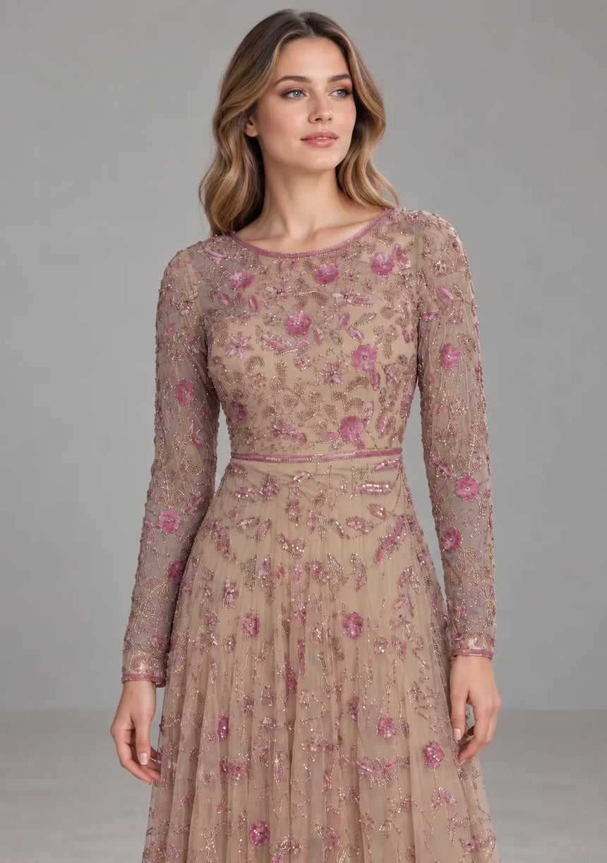 Women’s Party Long Dress with Hand Embroidery - Firdaso