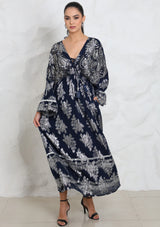 ibBan Hand Embroidered Cotton Lurex Winter Maxi Dress | Luxury Women's Fashion - Sofiya