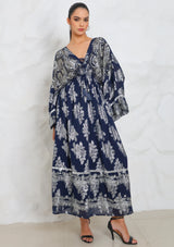 ibBan Hand Embroidered Cotton Lurex Winter Maxi Dress | Luxury Women's Fashion - Sofiya