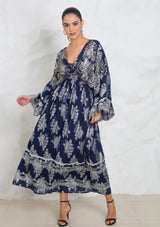 ibBan Hand Embroidered Cotton Lurex Winter Maxi Dress | Luxury Women's Fashion - Sofiya
