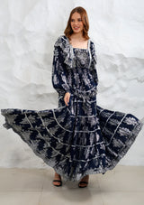 ibBan Hand Embroidered Cotton Lurex Winter Long Dress | Luxury Occasion Wear - Sofia