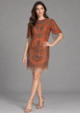 ibBan Party Short Dress with Beadwork & Fringe Sleeves - Esmi