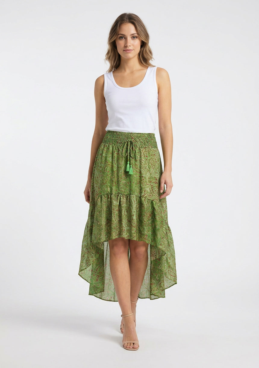 Minivestido de seda verde oliva para mujer - Clásico