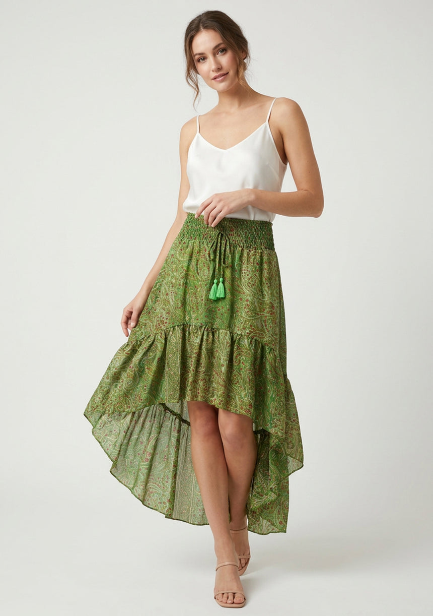 Minivestido de seda verde oliva para mujer - Clásico