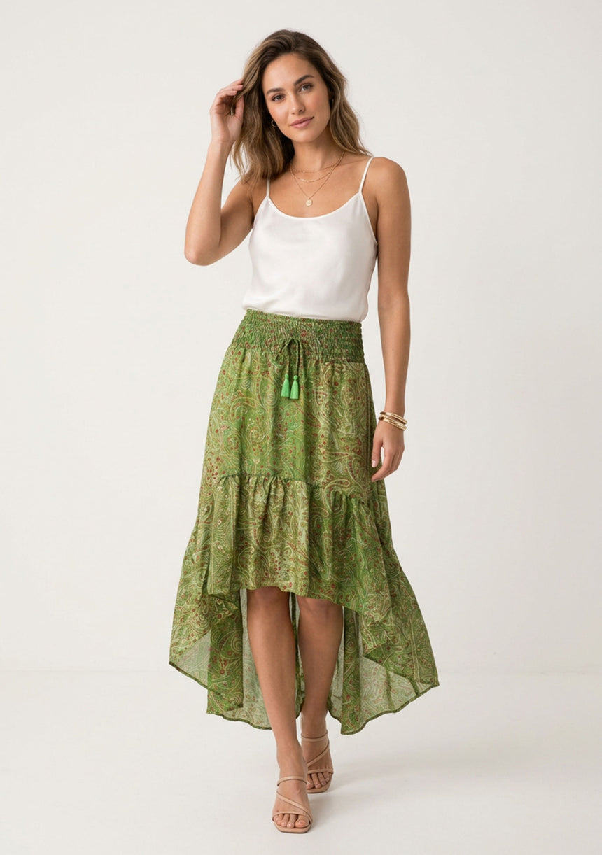 Minivestido de seda verde oliva para mujer - Clásico