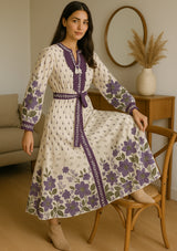 ibBan Premium Printed Cotton Long Dress with Hand Embroidery -Farhat Long Dress