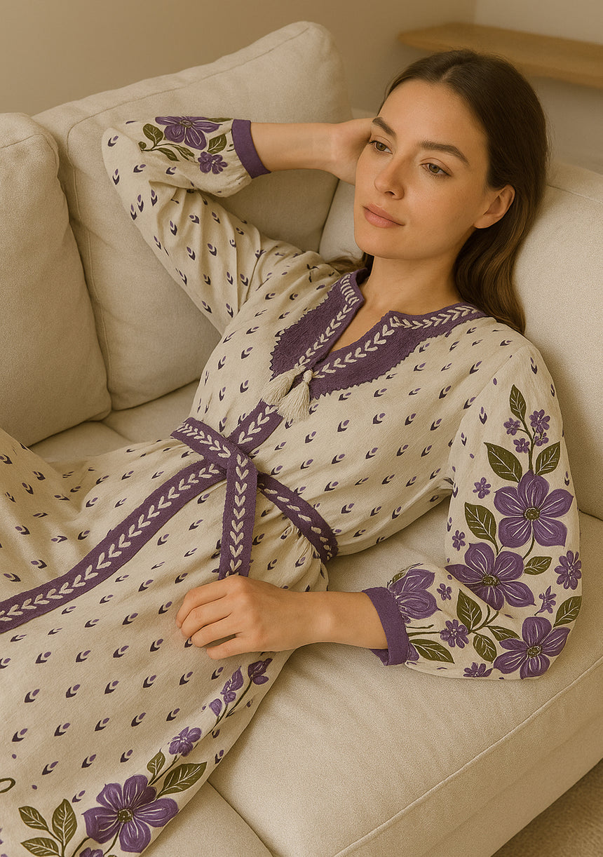 ibBan Premium Printed Cotton Long Dress with Hand Embroidery -Farhat Long Dress