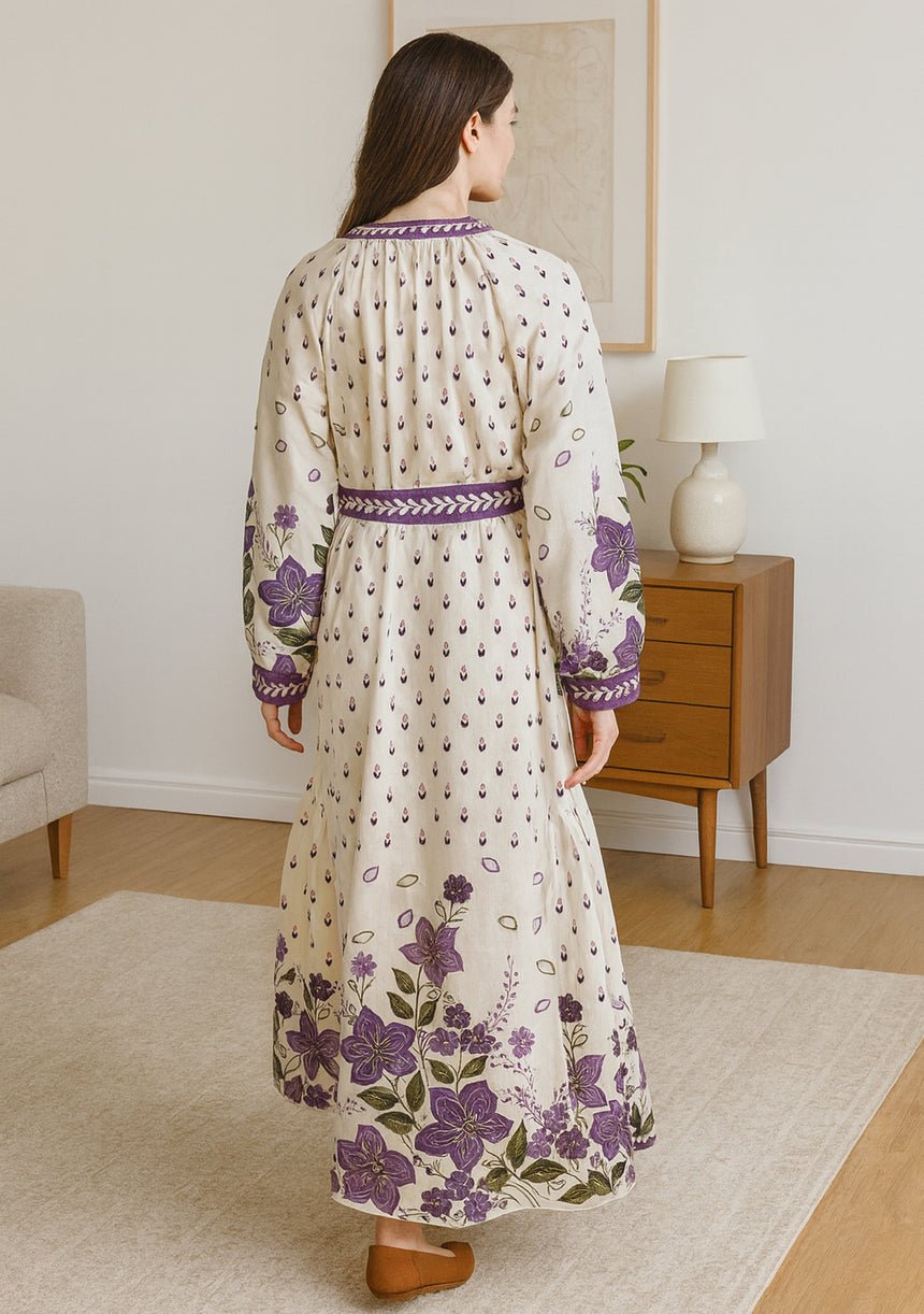 ibBan Premium Printed Cotton Long Dress with Hand Embroidery -Farhat Long Dress