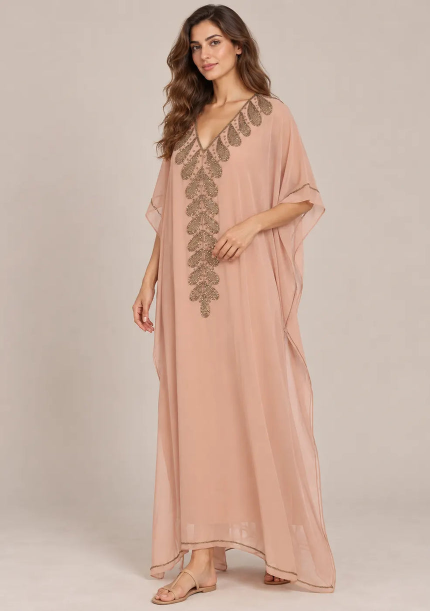ibBan Women’s Hand Embroidered Georgette Kaftan Dress -Tanzeen