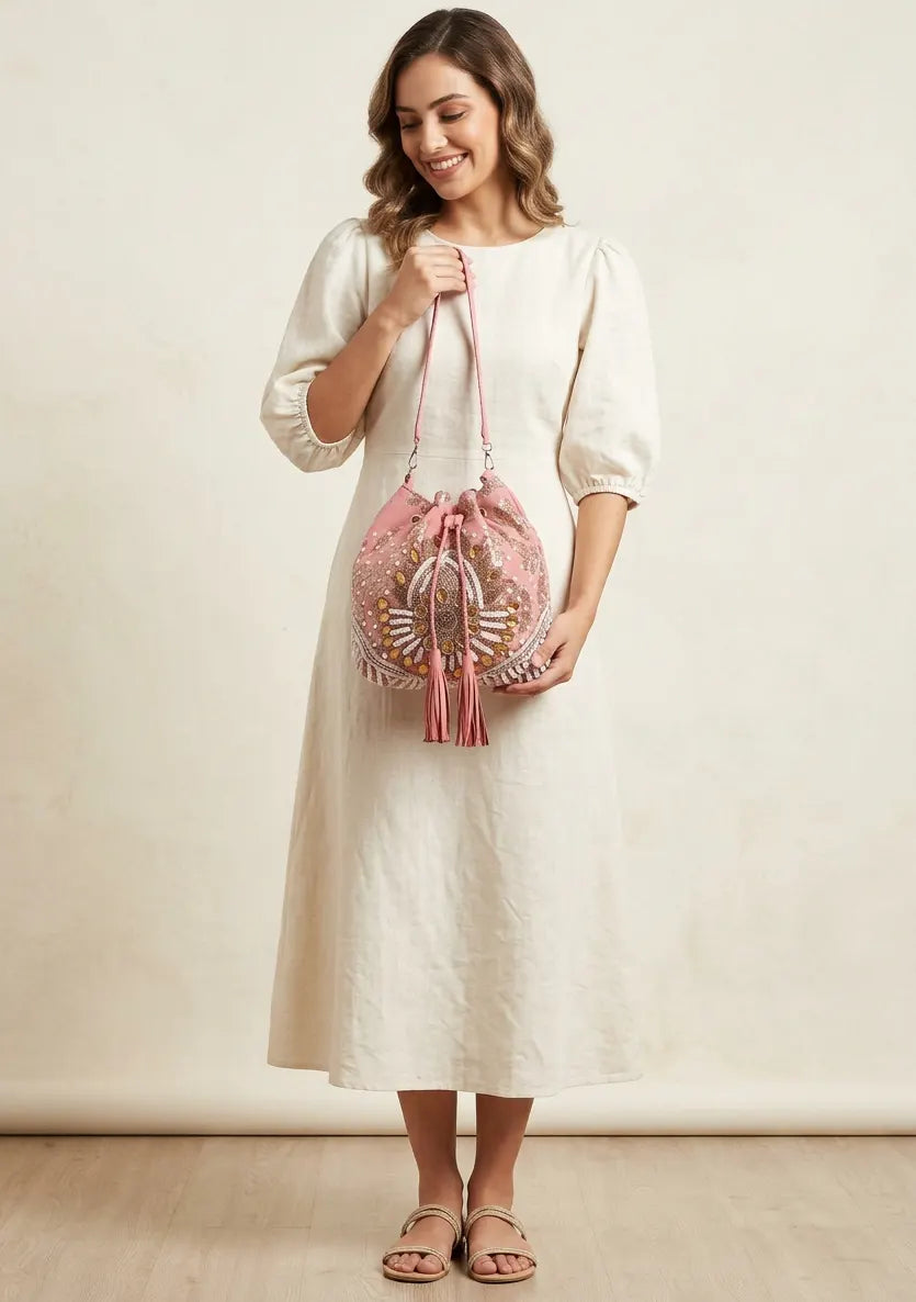 ibBan Beaded  Bag | Hand Embroidered Luxury Bucket Bag -Vidha