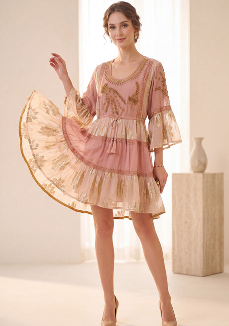 Minivestido de algodón con cuello redondo para mujer - Soha