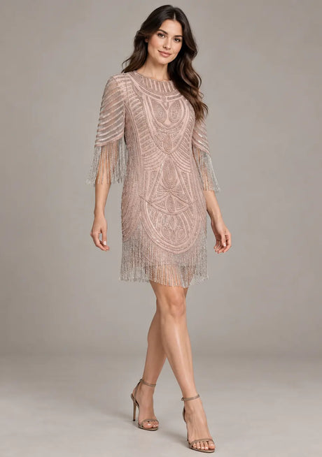 ibBan Party Short Dress with Beadwork & Fringe Sleeves - Esmi