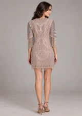 ibBan Party Short Dress with Beadwork & Fringe Sleeves - Esmi
