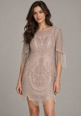 ibBan Party Short Dress with Beadwork & Fringe Sleeves - Esmi