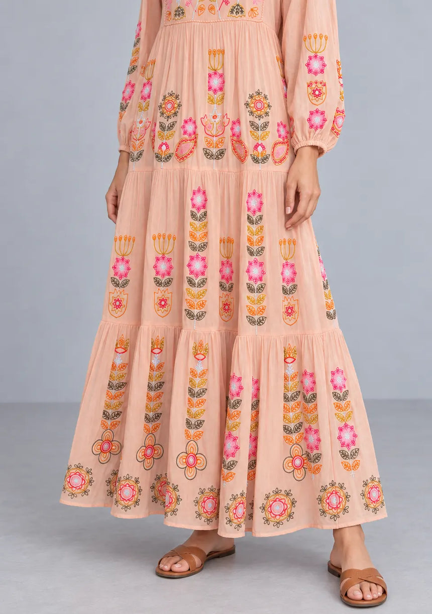 ibBan Cotton Floral Embroidery Long Dress - Riza
