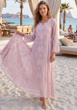Vestido maxi de algodón con cuello redondo para mujer - Aanshi