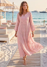 Vestido maxi de algodón con cuello redondo para mujer - Aanshi