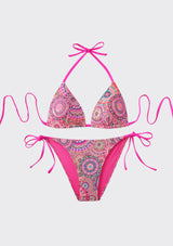 Conjunto de bikini rosa estampado para mujer con tirantes ajustables - Siena