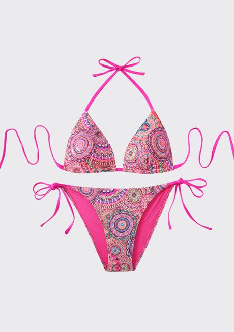 Conjunto de bikini rosa estampado para mujer con tirantes ajustables - Siena