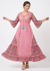 ibBan Floral Cotton Maxi Dress with Bell Sleeves - Jumani