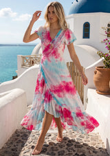 ibBan Tie-Dye Rayon Maxi Dress with Hand Embroidery -Pedi