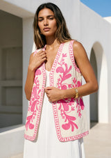 ibBan Hand Embroidered Summer Vest | Women's Cotton Canvas Designer Vest - Perla
