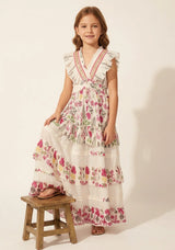 Vestido largo de algodón con cuello en V para niña - Aina
