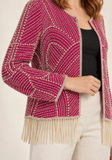 ibabn Women’s Hand Beaded Fringe Jacket - Amaya