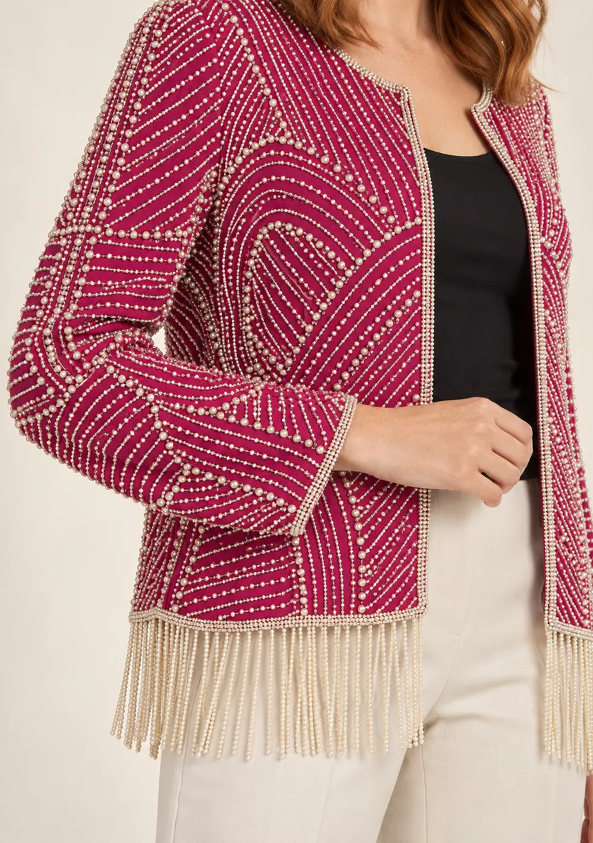 ibabn Women’s Hand Beaded Fringe Jacket - Amaya