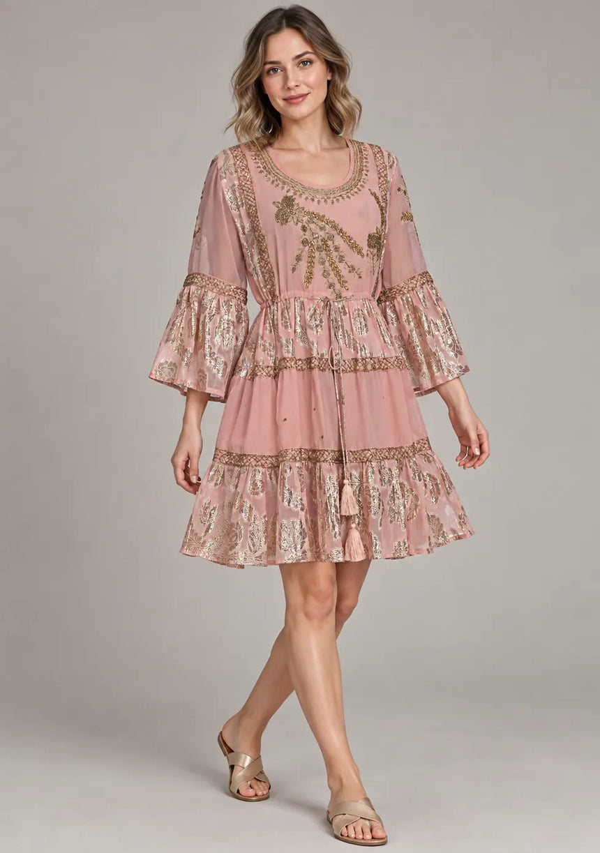 ibBan Women’s Cotton Lurex Embroidered Short Tunic - Soha