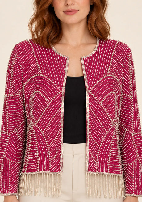 ibabn Women’s Hand Beaded Fringe Jacket - Amaya