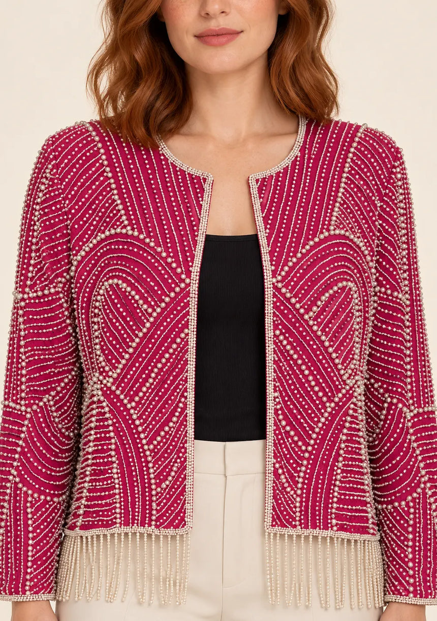 ibabn Women’s Hand Beaded Fringe Jacket - Amaya