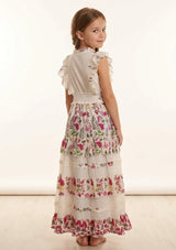 Vestido largo de algodón con cuello en V para niña - Aina