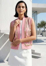 ibBan Hand Embroidered Cotton Canvas Gilet | Luxury Women's Statement Vest - Yara