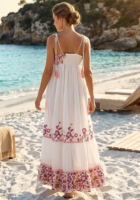 Maxivestido de algodón con cuello en V para mujer - Ulani