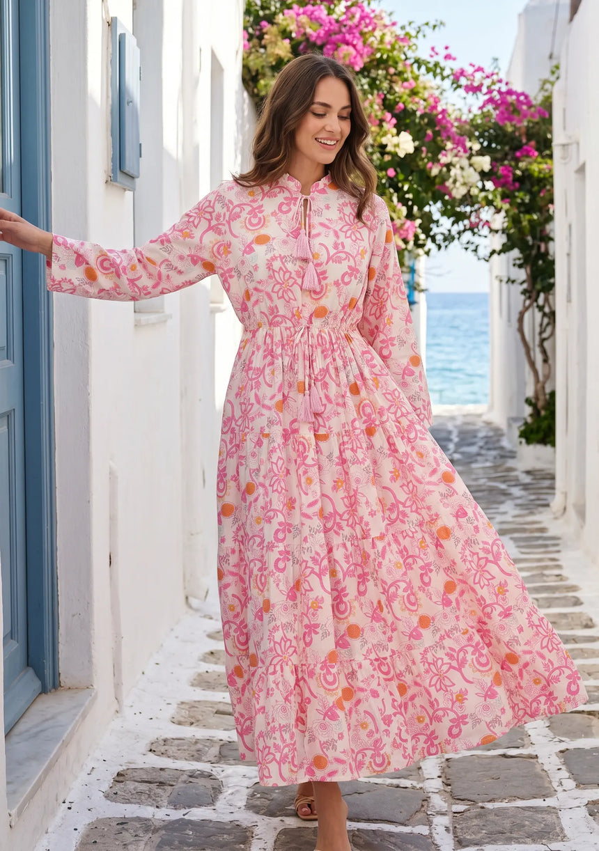Women's Printed Cotton Floral Long Dress | ibBan Europe - Esra Long Dress
