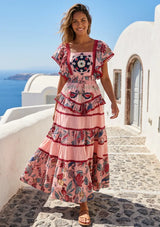 ibBan Embroidered Cotton Maxi Dress with Tiered Floral  - Lamis