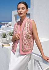 ibBan Hand Embroidered Cotton Canvas Gilet | Luxury Women's Statement Vest - Yara
