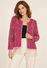 ibabn Women’s Hand Beaded Fringe Jacket - Amaya