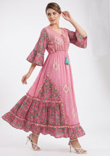 ibBan Floral Cotton Maxi Dress with Bell Sleeves - Jumani