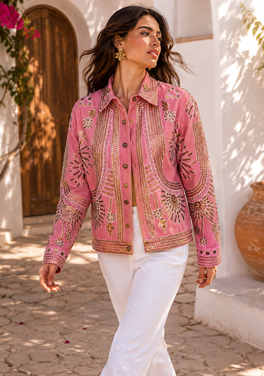 Women's Artisan Hand Embroidery Canvas Jacket - Yara