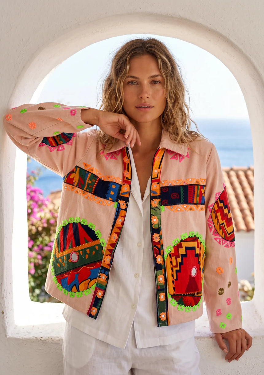 Designer Embroidered Cotton Canvas Jacket for Women | ibBan Collection - Ania