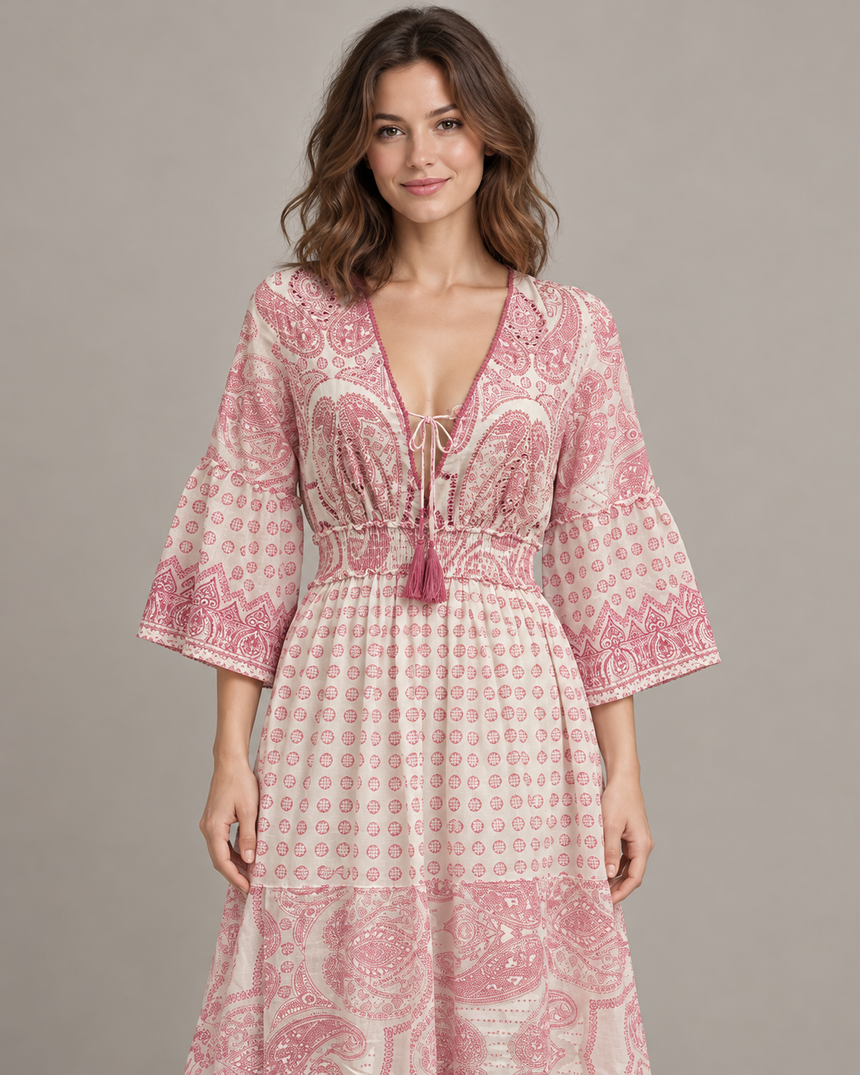 Mayra Long Dress - Hand-Embroidered Cotton